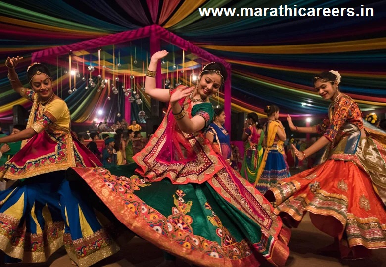 Traditional celebration of Navratri with devotees performing Garba and worshipping Goddess Durga.